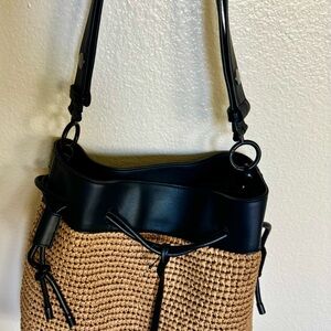 DKNY Black and Tan Shoulder Bag with Gold Hardware